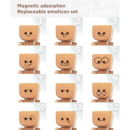 🎁Bájos kis fa figura, amely 12 különböző arckifejezéssel mozog